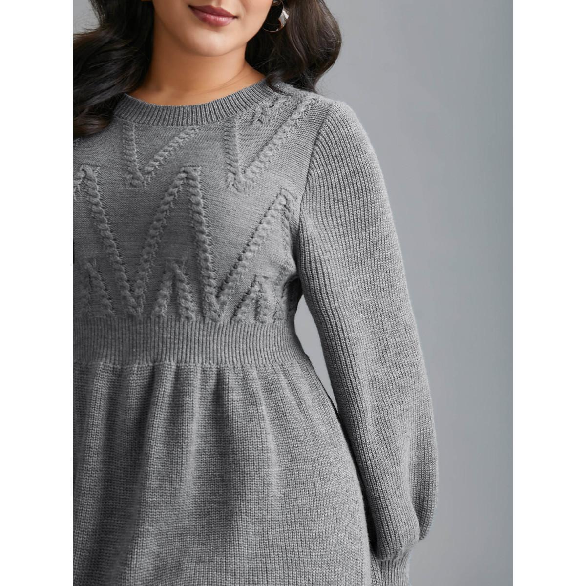 Plus Size Cable Knit Elastic Waist Midi Sweater Dress DarkGray Women Elegant Bodycon Long Sleeve Everyday Sweater Dresses BloomChic 26/4X Product Image