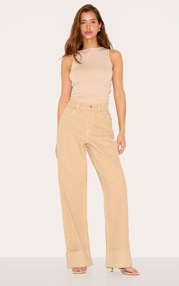 Taupe Turn Up Hem Jeans Product Image