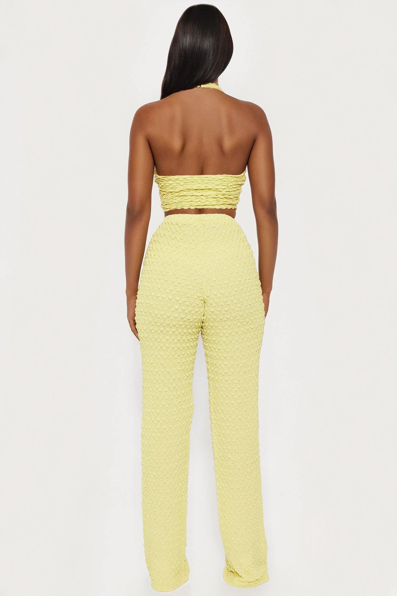 Alana Textured Halter Pant Set - Chartreuse Product Image