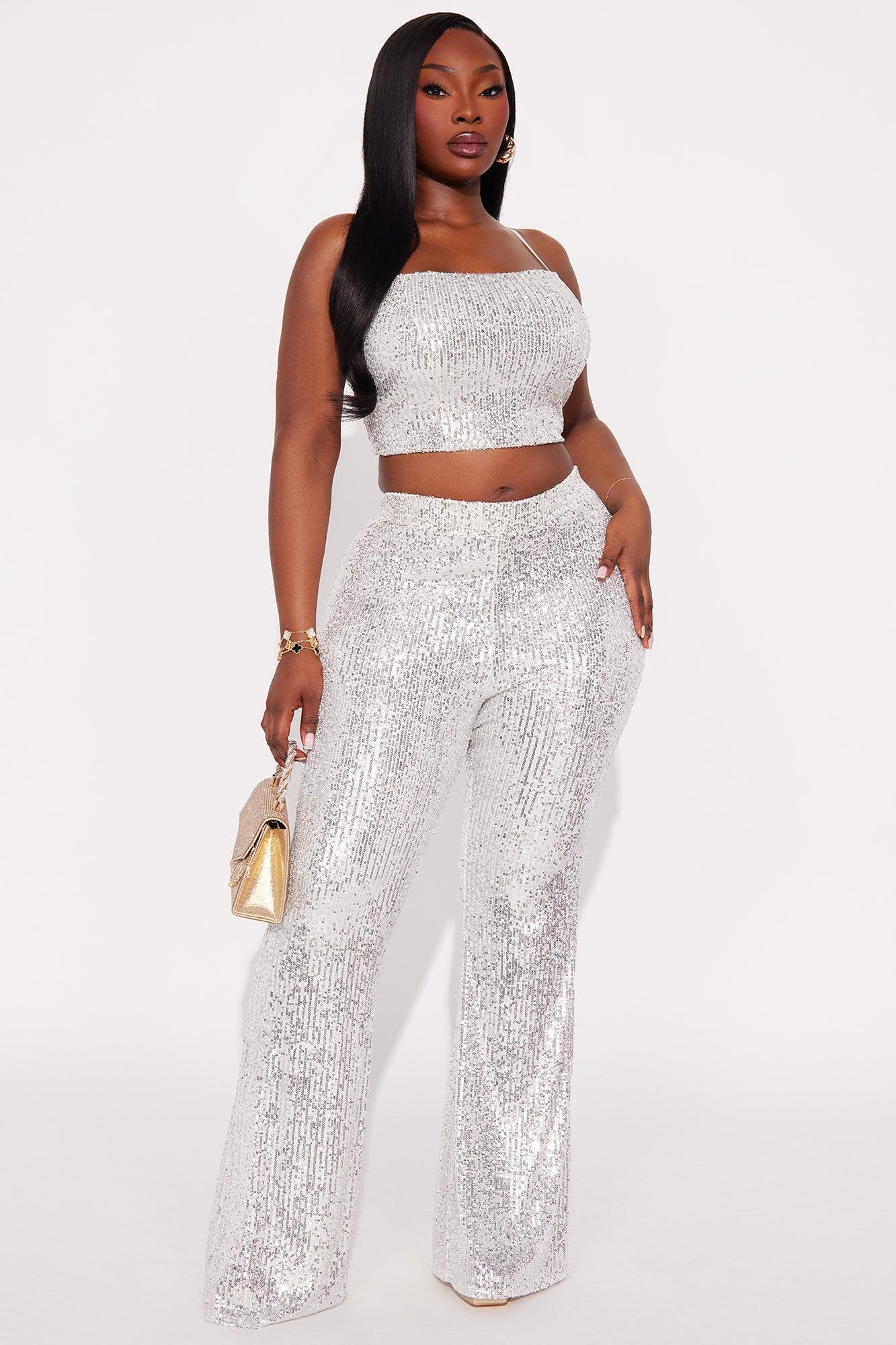 Spotlight Ready Sequin Pant Set - Silver Product Image