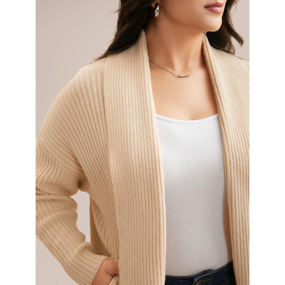 Plus Size Airy Cozy Shawl Collar Open Cardigan LightBrown Women Basics Loose Long Sleeve Everyday Cardigans BloomChic 12/L Product Image
