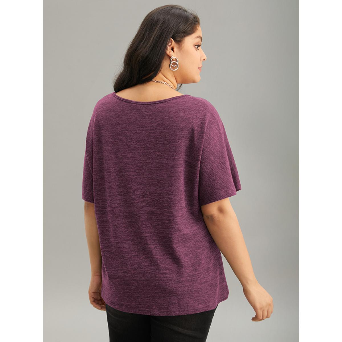 Plus Size Solid Heather V Neck Dolman Sleeve T-shirt DustyPink Women Casual Plain Plain V-neck Everyday T-shirts BloomChic 10/M Product Image