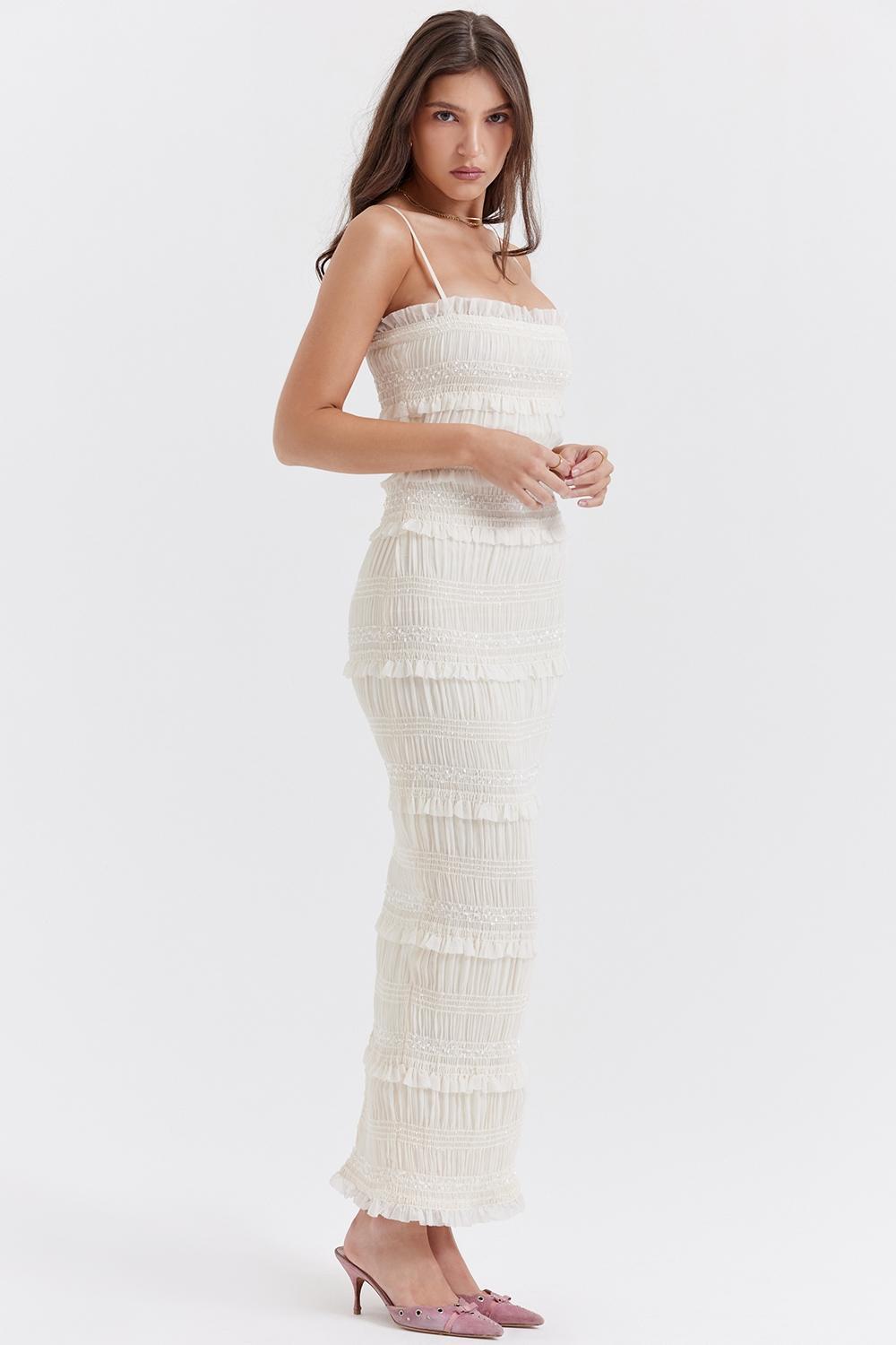 Solana Ivory Sequin Pleat Maxi Dress Product Image