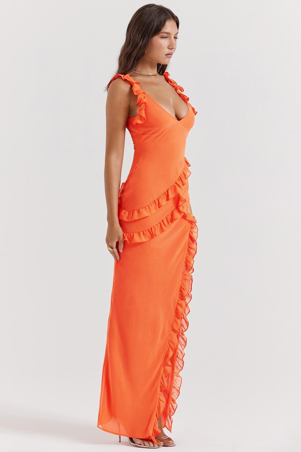 Pixie  flame orange ruffle maxi dress - sale Product Image