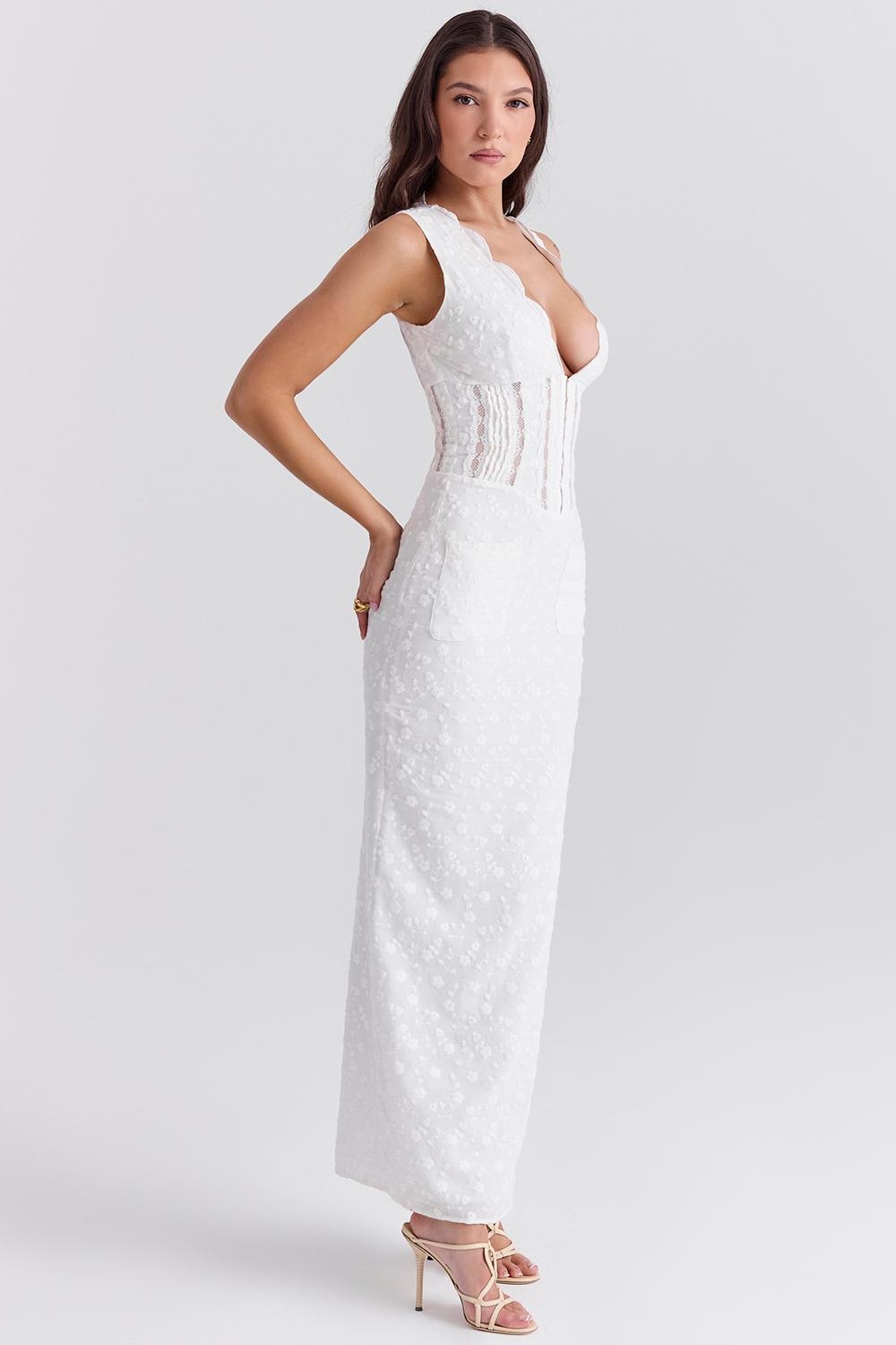 Sophina  white cotton broderie anglais plunge maxi dress Product Image