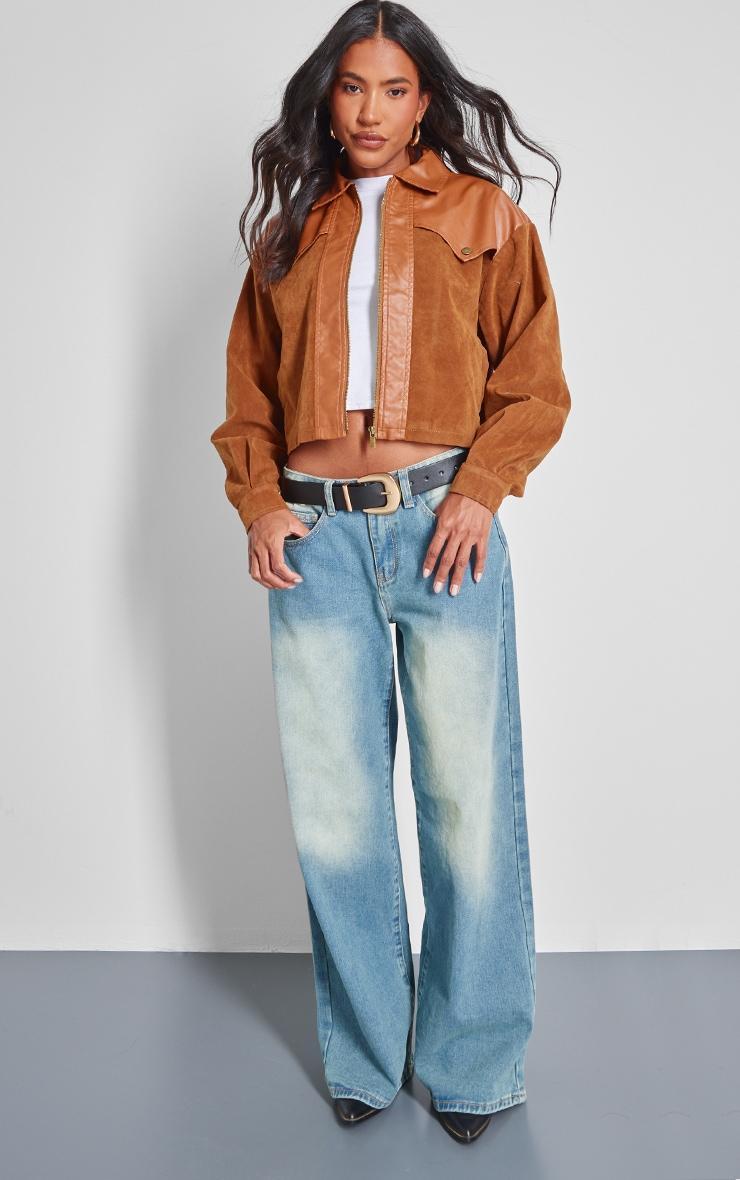 Brown Faux Suede Western Panel Detail Oversized Jacket Product Image