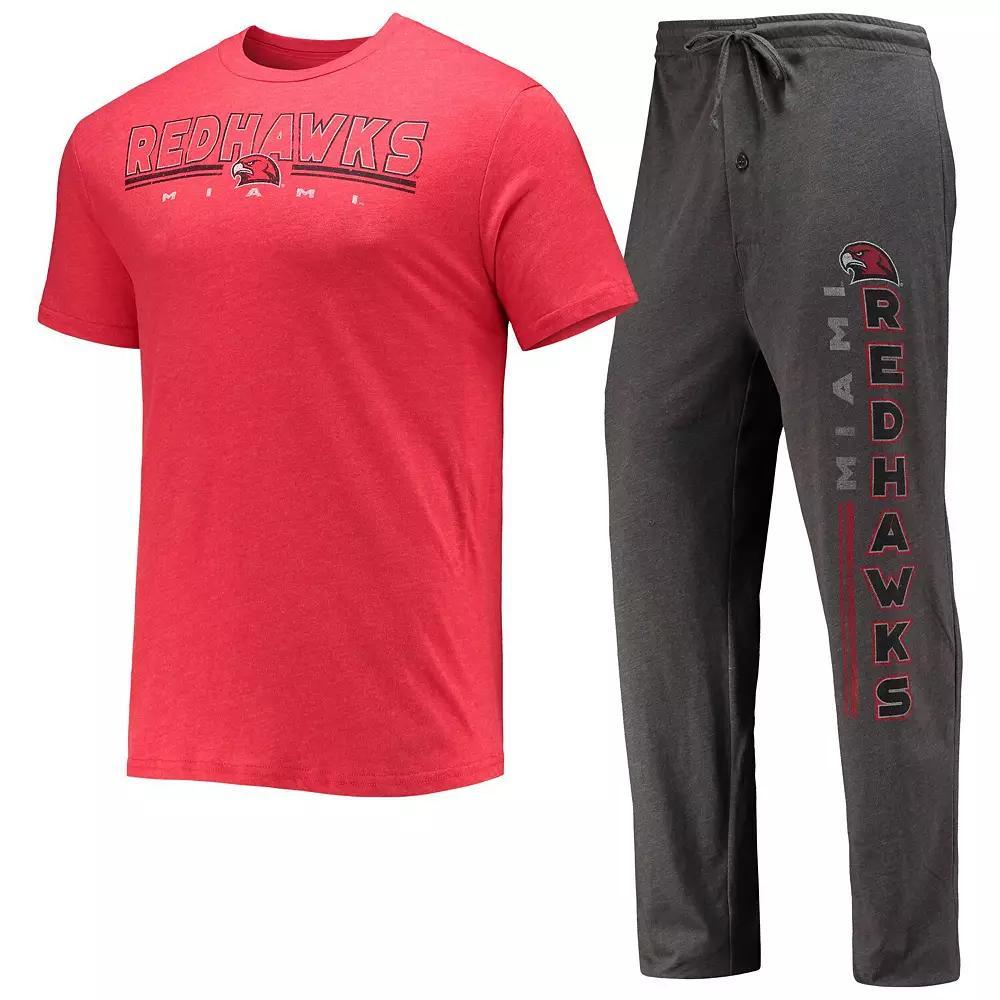 Men's Concepts Sport Heathered Charcoal/Red Miami University RedHawks Meter T-Shirt & Pants Sleep Set, Size: Medium, Moh Charco Product Image