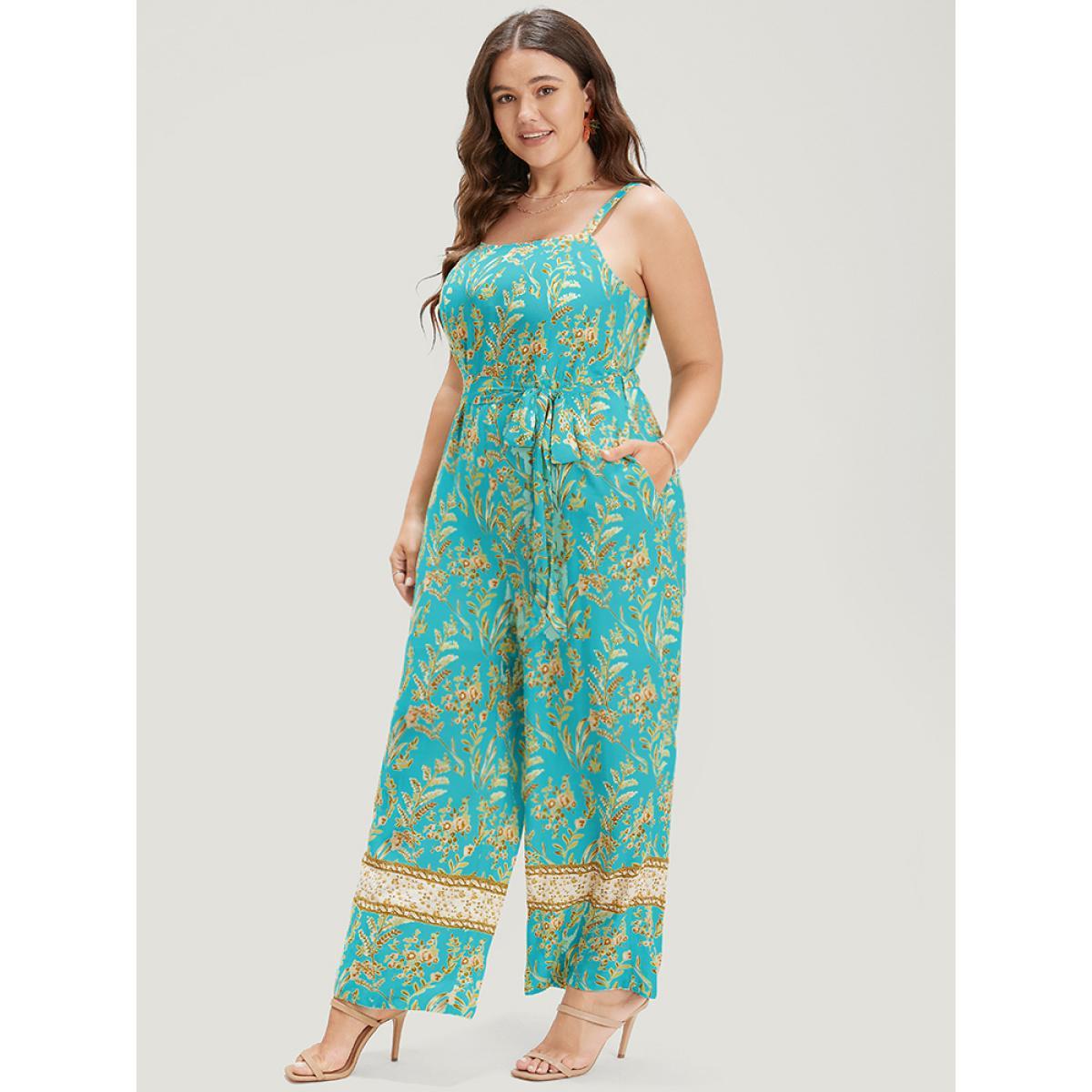 Plus Size Arctic Bandana Print Belt Pocket Spaghetti Strap Jumpsuit Women Vacation Sleeveless Spaghetti Strap Dailywear Loose Jumpsuits BloomChic 26/4X Product Image