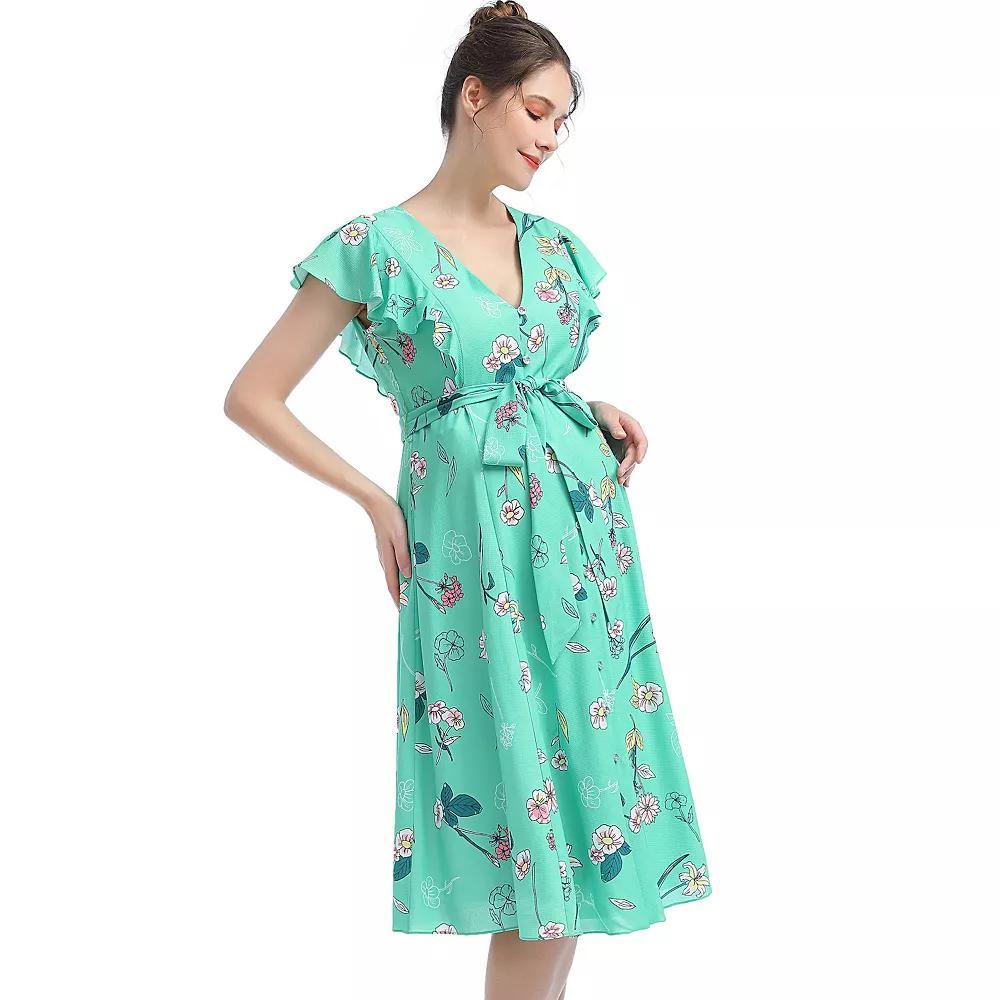 Pokkori Maternity Nursing Belted Midi Dress, Women's, Size: Medium-Mat, Floral Product Image