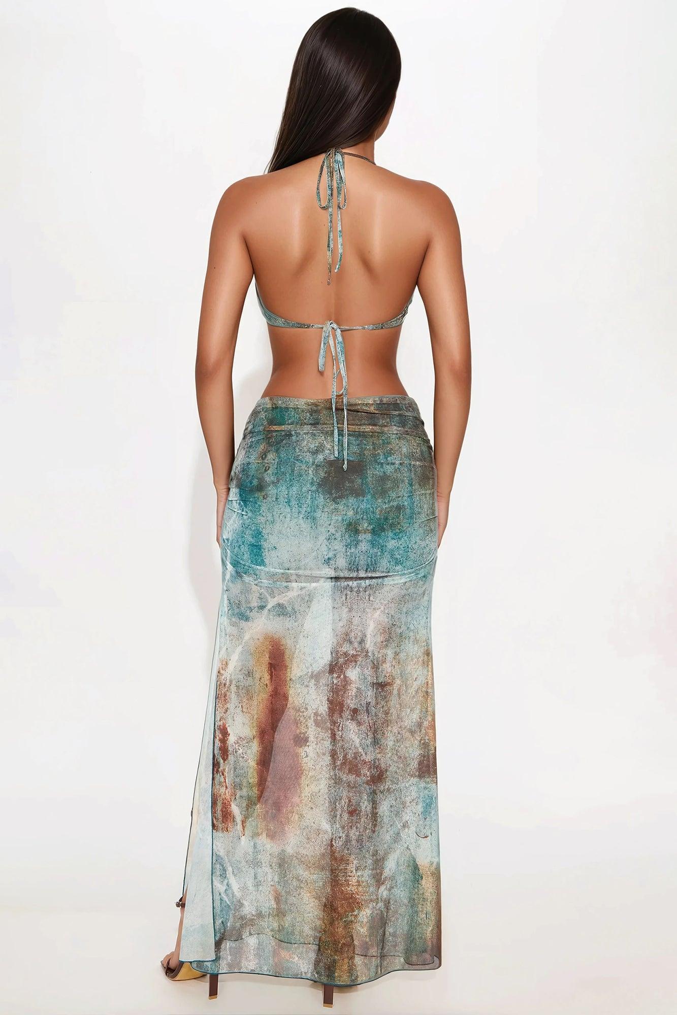 Nina Mesh Maxi Dress - Blue/combo Product Image
