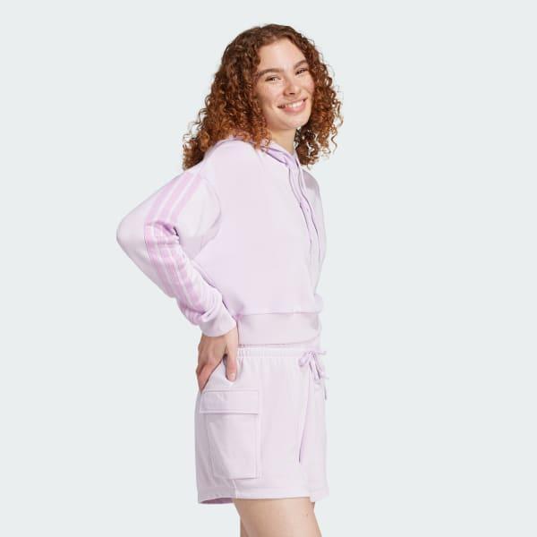 adidas Essentials 3-Stripes French Terry Crop Hoodie Ice Lavender M Womens Product Image