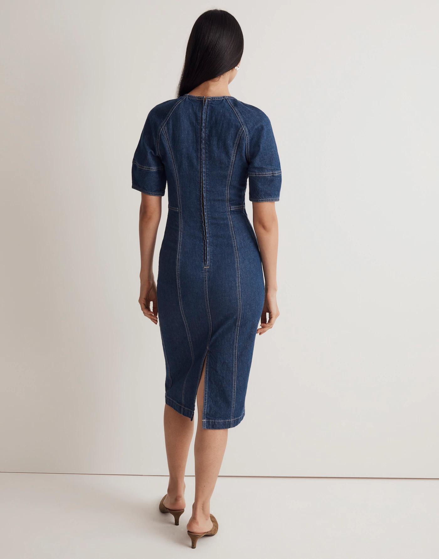 Denim Puff-Sleeve Midi Dress in Allister Wash Product Image