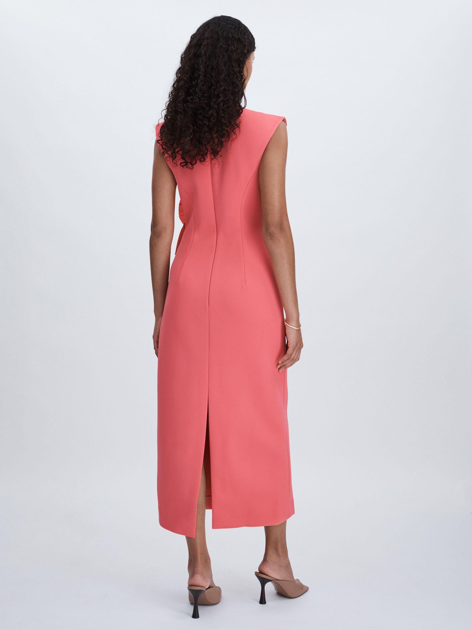Acler Pleated Ruffle Fitted Midi Dress in Red Product Image