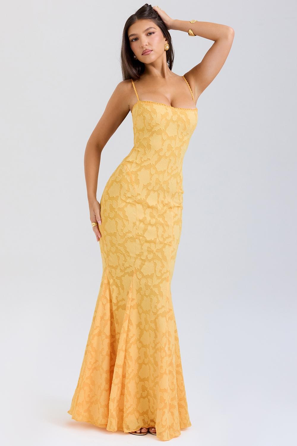 Joan  apricot lace up back maxi dress Product Image