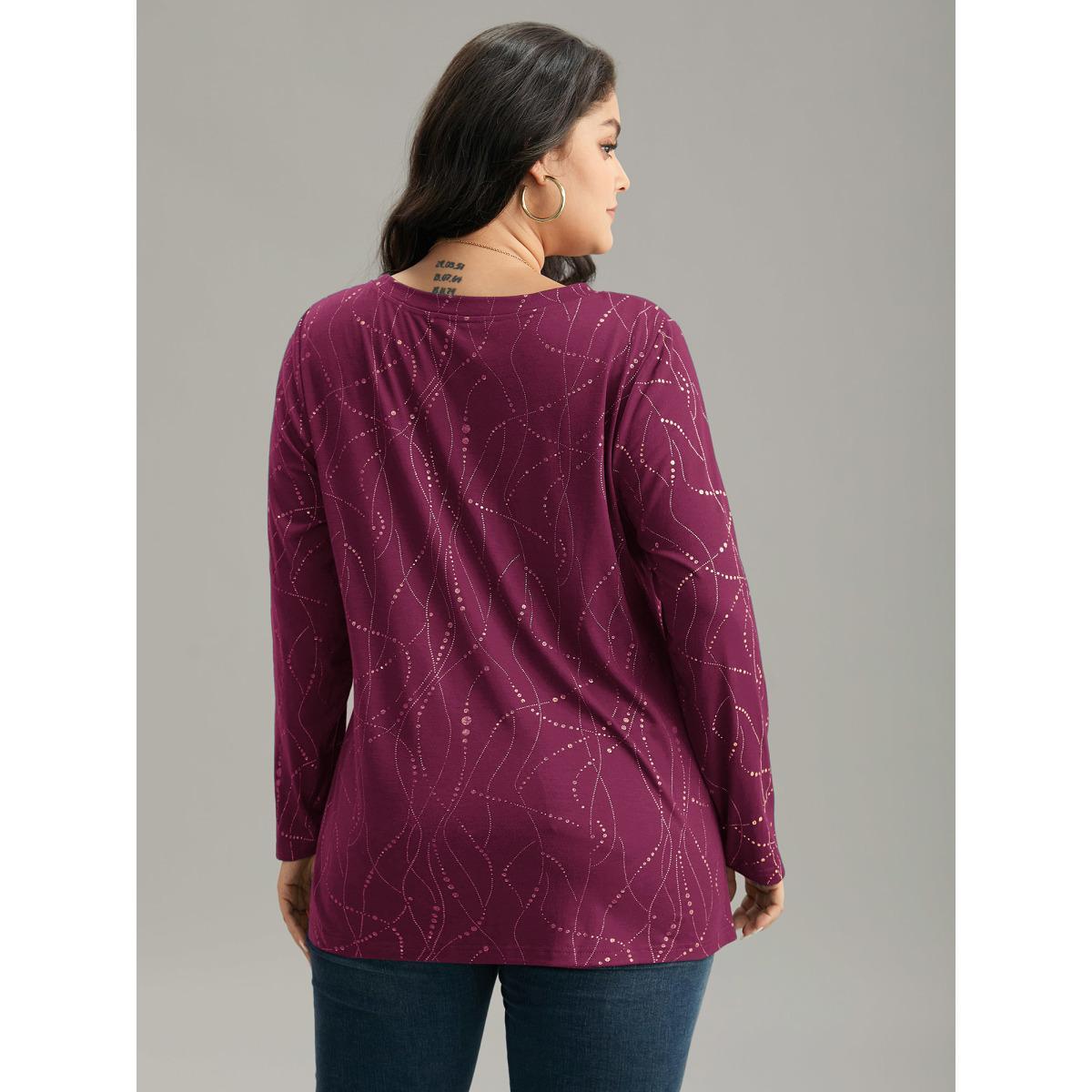 Plus Size Polka Dot Contrast Round Neck T-shirt RedViolet Women Casual Contrast Polka Dot Round Neck Dailywear T-shirts BloomChic 18-20/2X Product Image