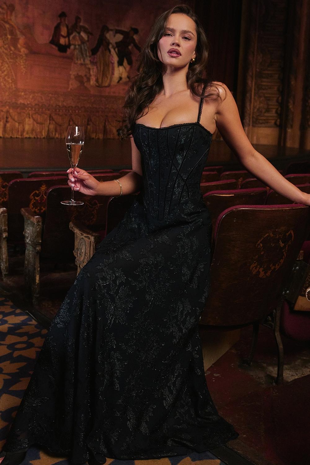 Esme  midnight blue lurex chiffon maxi dress Product Image