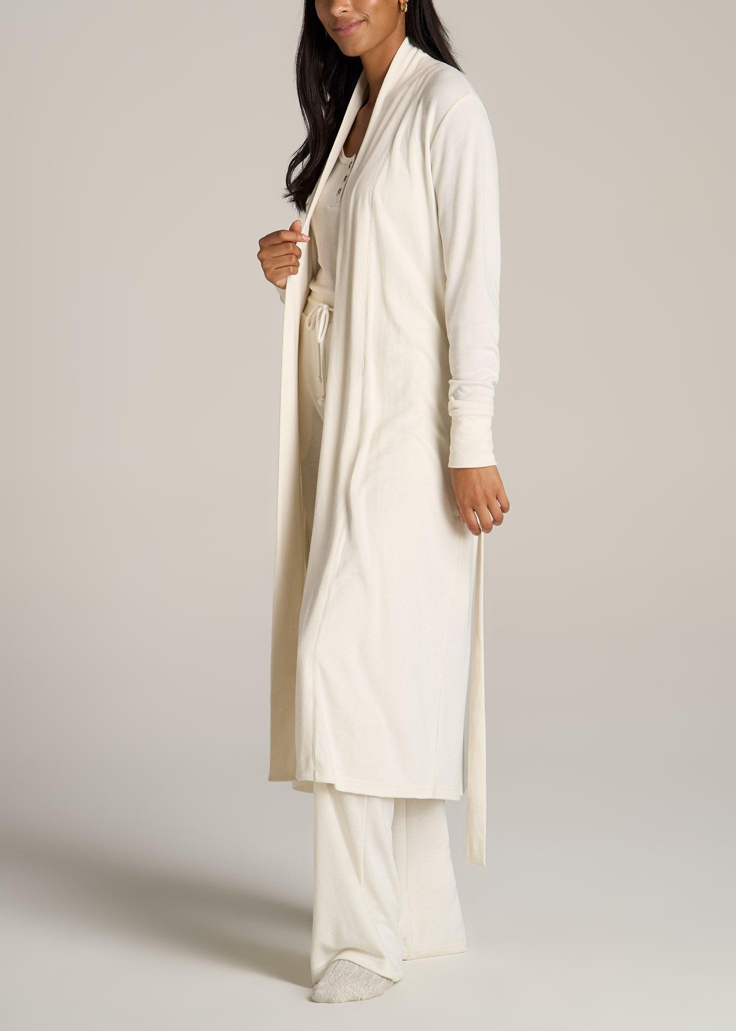 Waffle Lounge Robe for Tall Women in White Alyssum Product Image