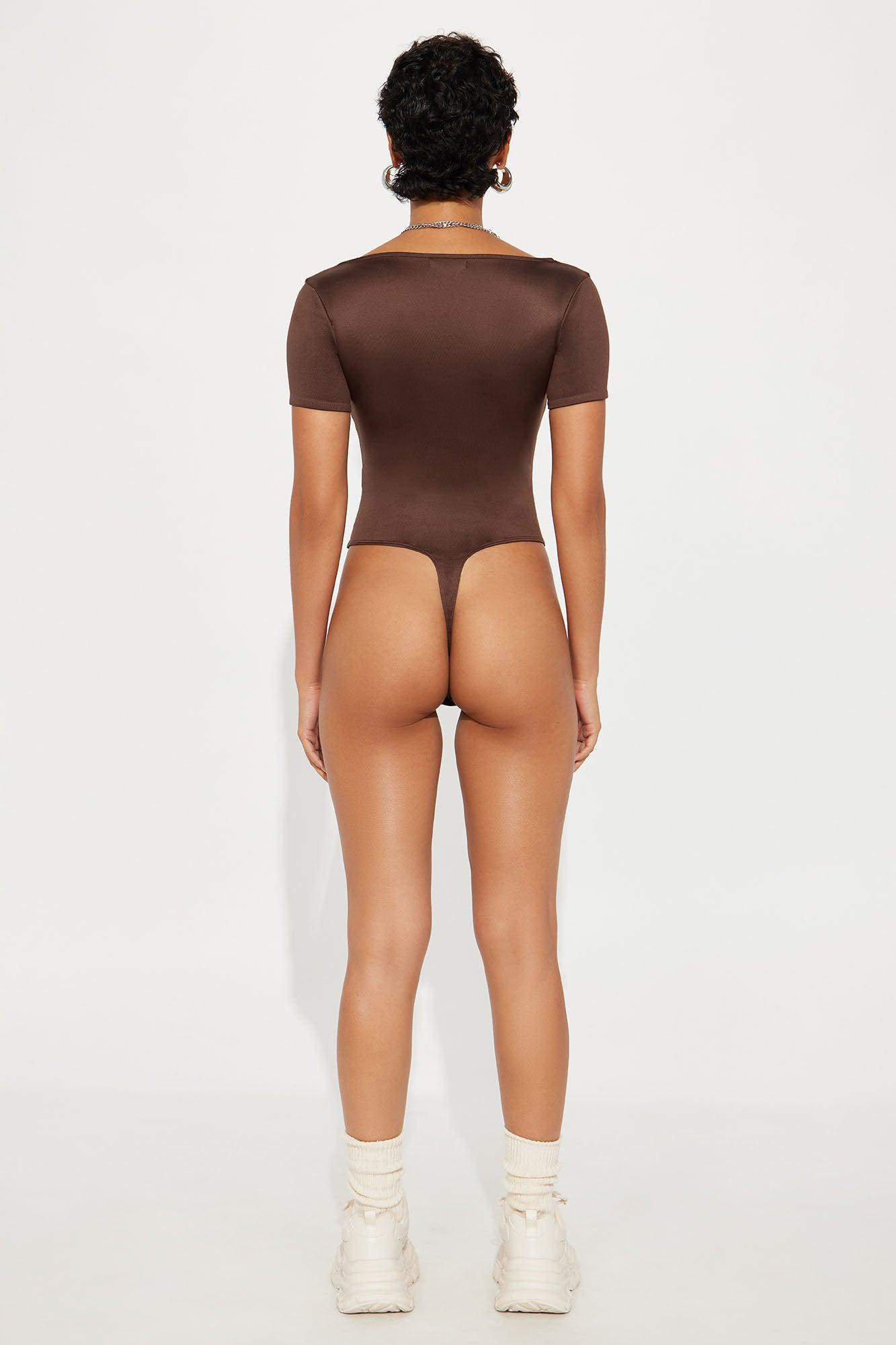 Contour Double Lined Short Sleeve Scoop Neck Bodysuit - Chocolate Product Image