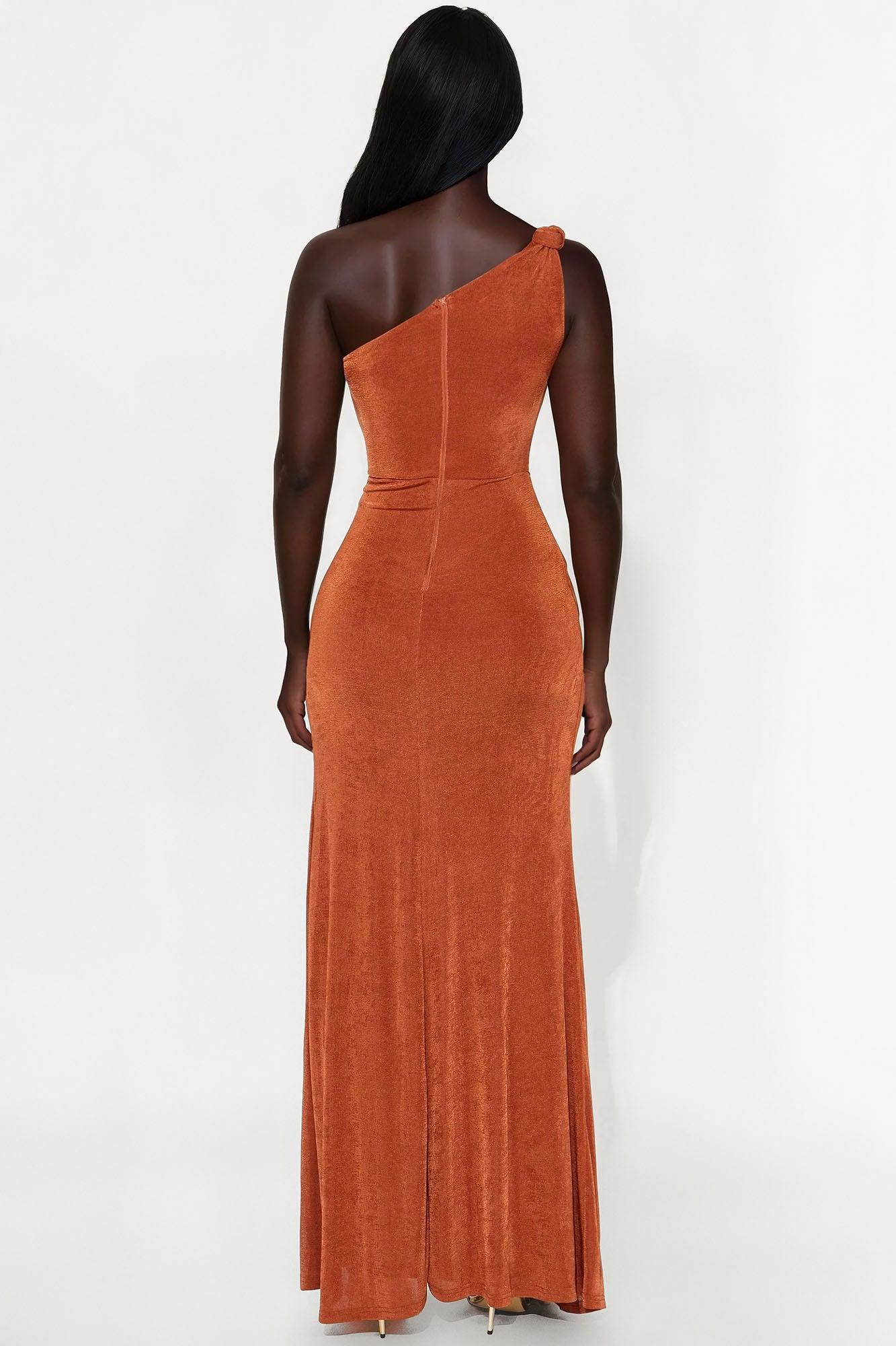 Cecile Asymmetrical Maxi Dress - Cognac Product Image
