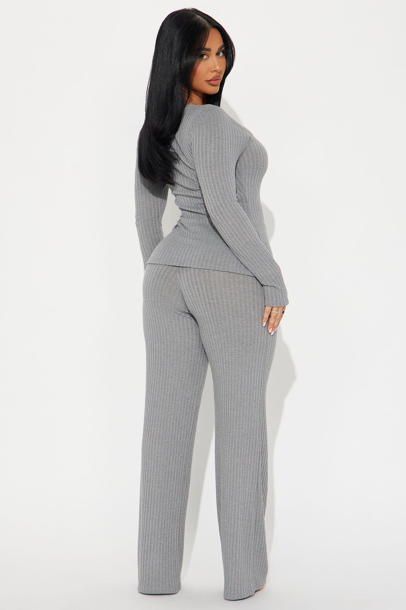 Rosalee Ribbed Pant Set - Grey Product Image