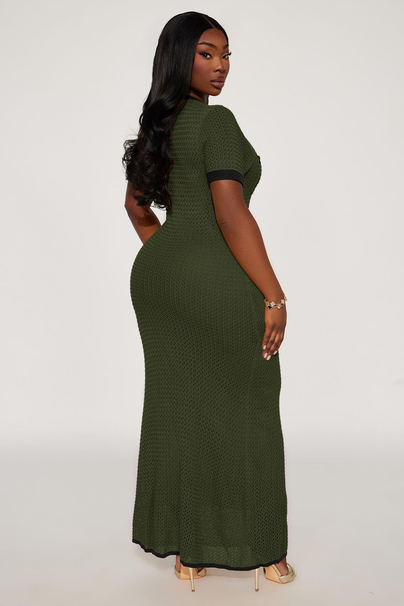 Elena Crochet Maxi Dress - Olive Product Image