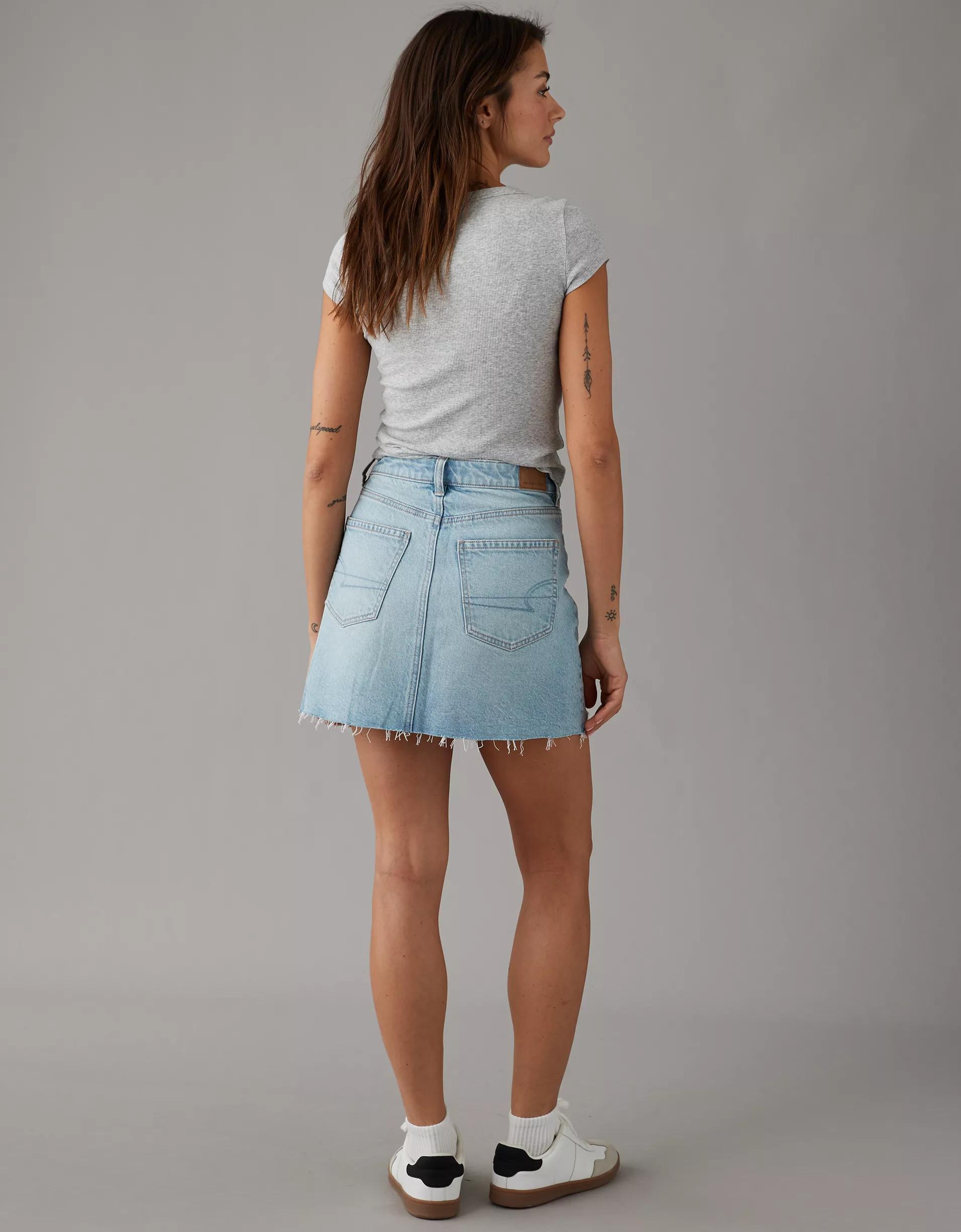 AE Stretch Crossover High-Waisted Perfect Denim Mini Skirt Product Image