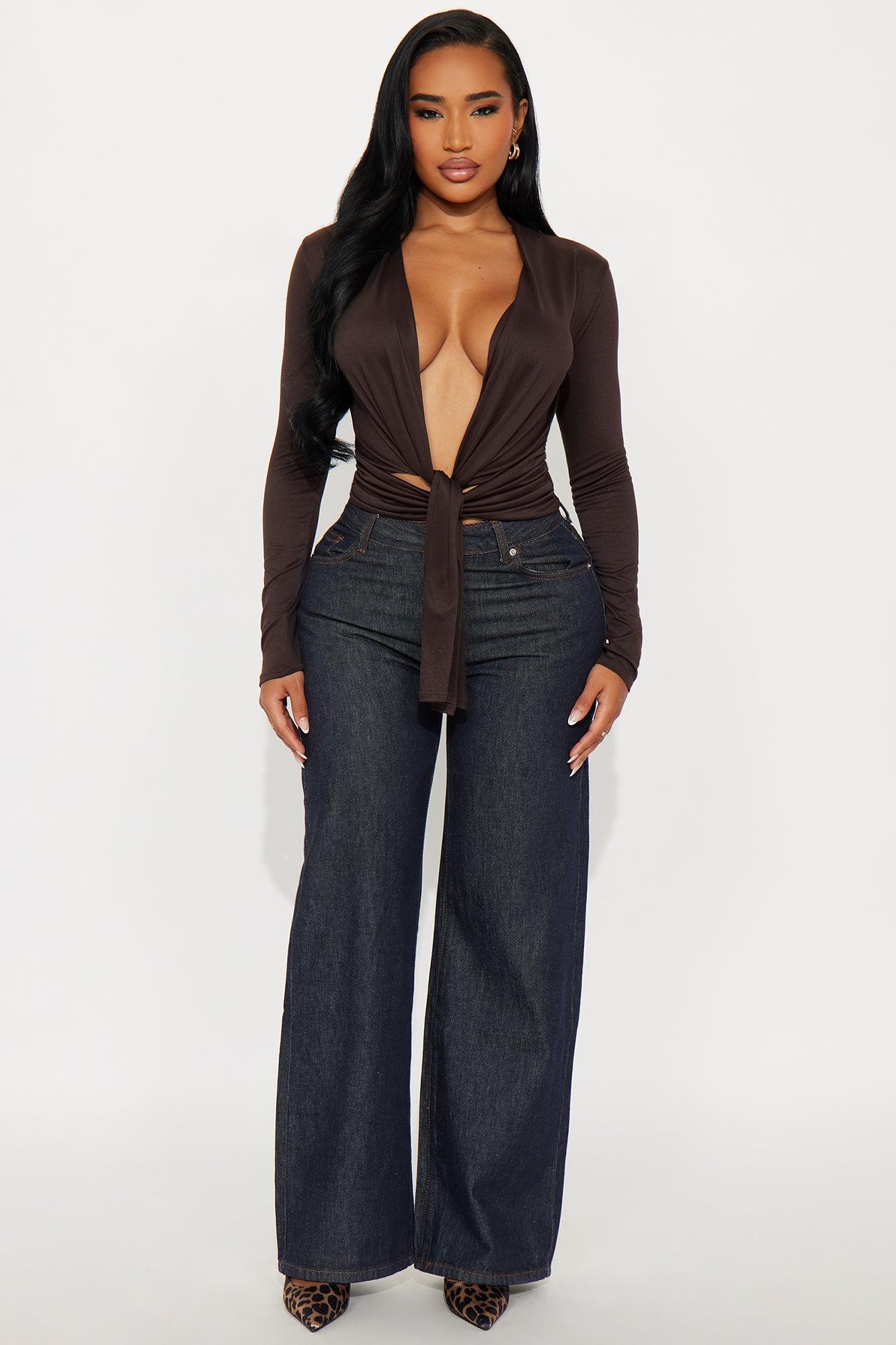 Lucille Long Sleeve Ruched Top - Brown Product Image