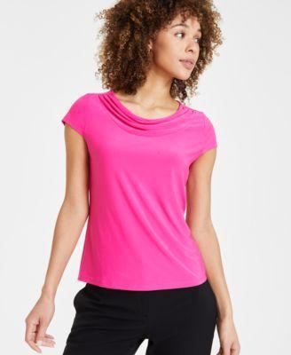 Kasper Petite Size ITY Knit Cowl Neck Cap Sleeve Solid Top Product Image