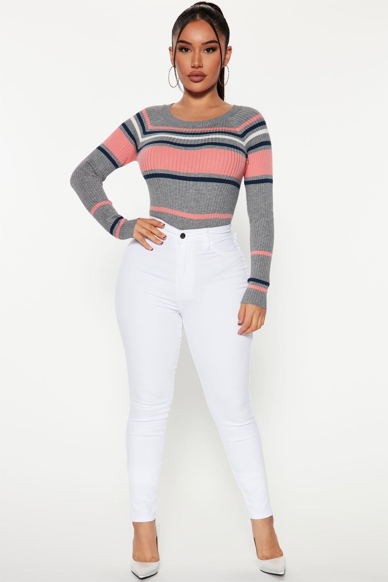 Stripes For Days Sweater - Heather Grey Product Image