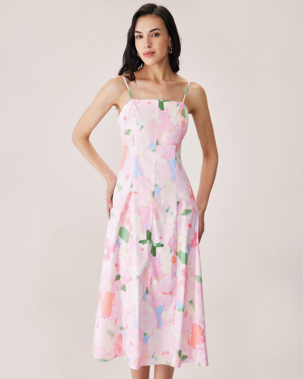 Pink Floral Slip Midi Dress Product Image