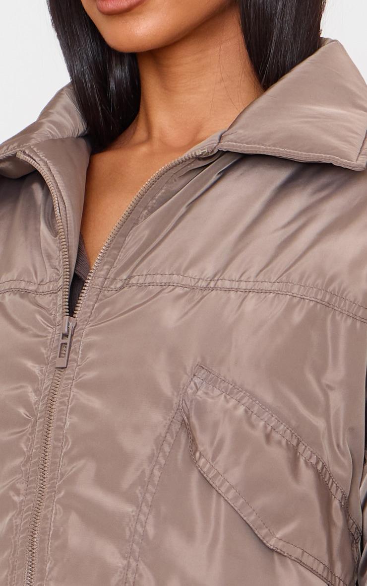 Petite Taupe Ruched Sleeve Bomber Jacket Product Image