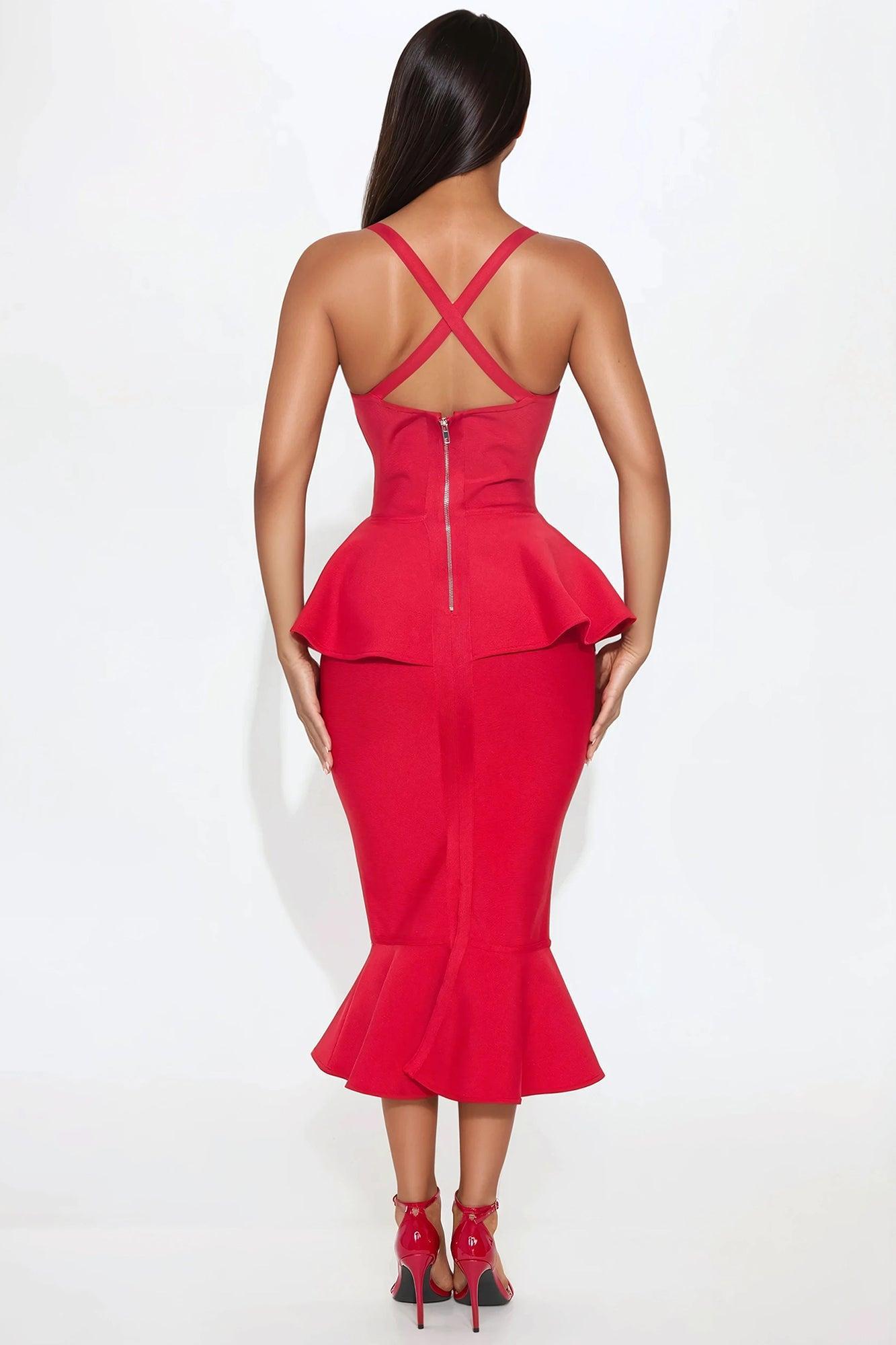 Veronica Peplum Bandage Midi Dress - Red Product Image