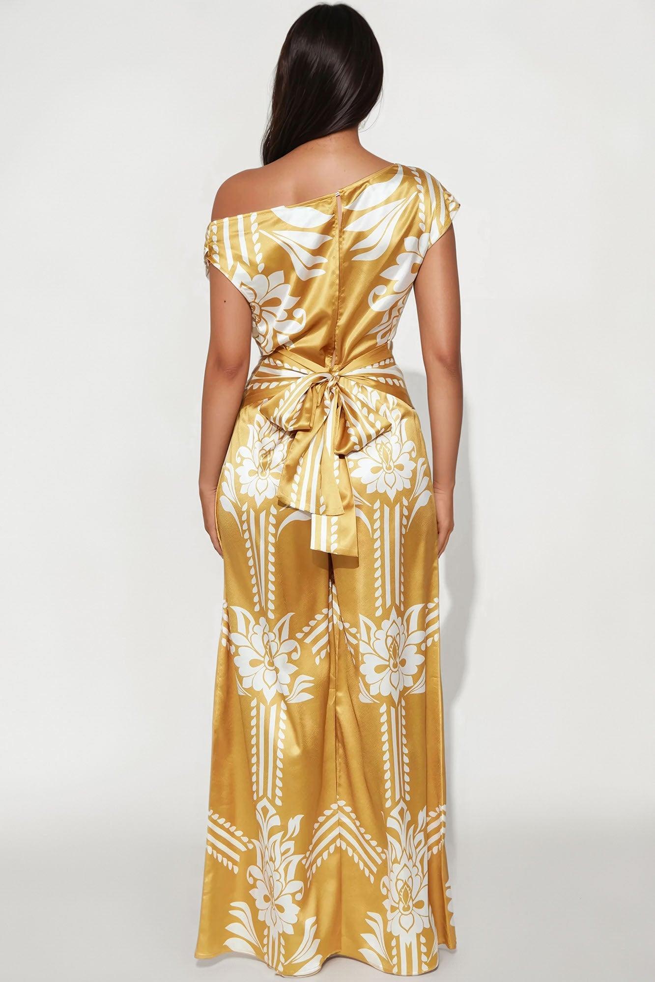 Champagne Spritz Satin Jumpsuit - Mustard/combo Product Image