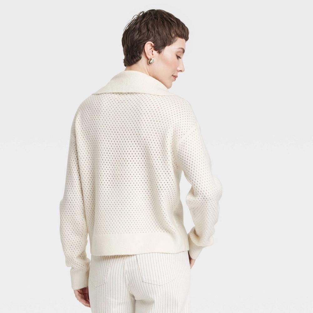 Womens Quarter Zip Collared Pullover Sweater - Universal Thread Cream XL Product Image