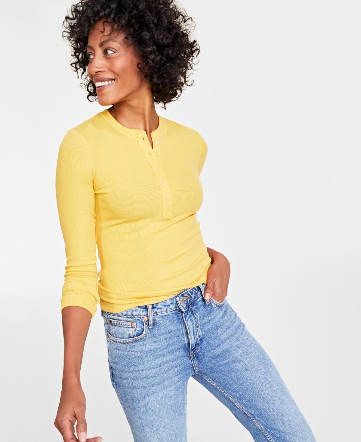 On 34th Womens Ribbed Long-Sleeve Henley Top, Created for Macys Product Image