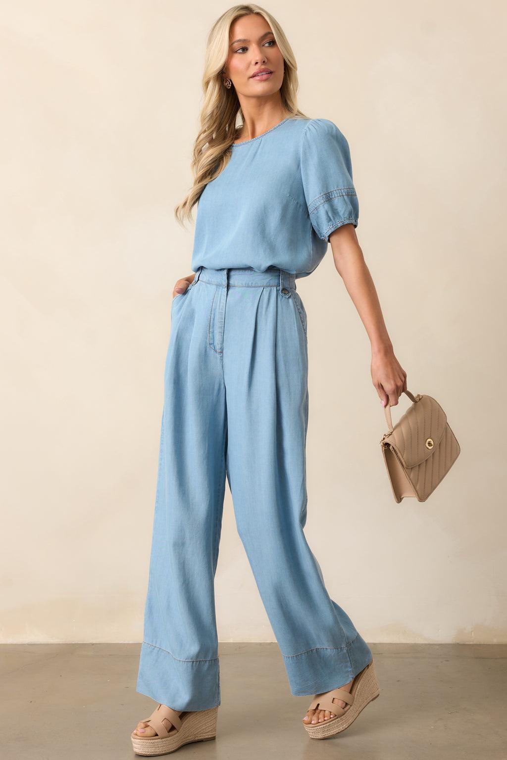 At A Moments Notice Blue Chambray Tailored Pants Product Image