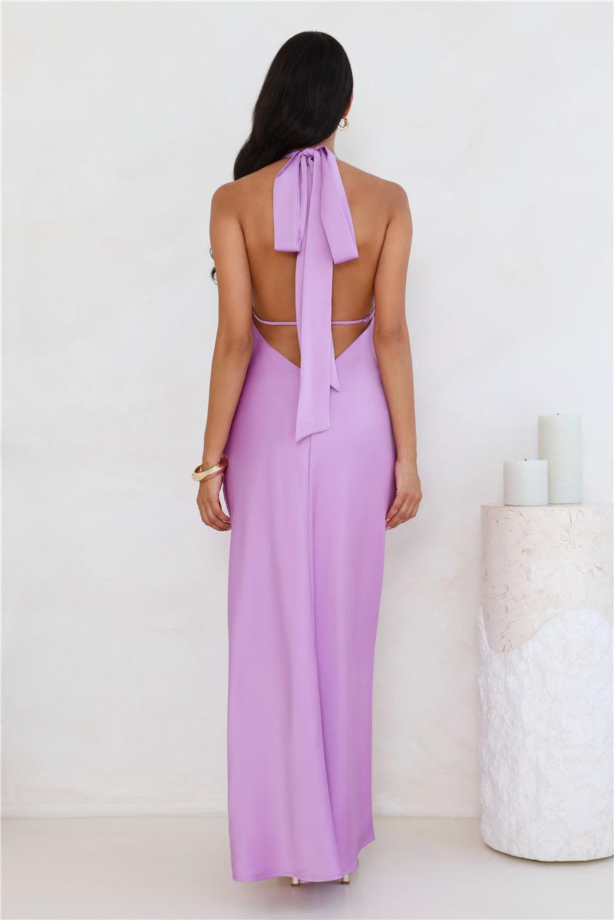 Delicate Dazzle Halter Satin Maxi Dress Purple Product Image