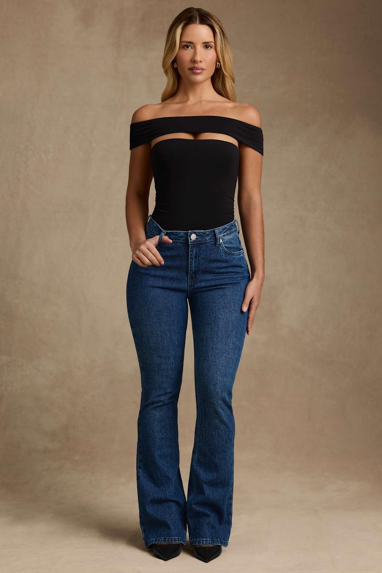 Modal Cut-Out Off-Shoulder Bodysuit in Black Product Image