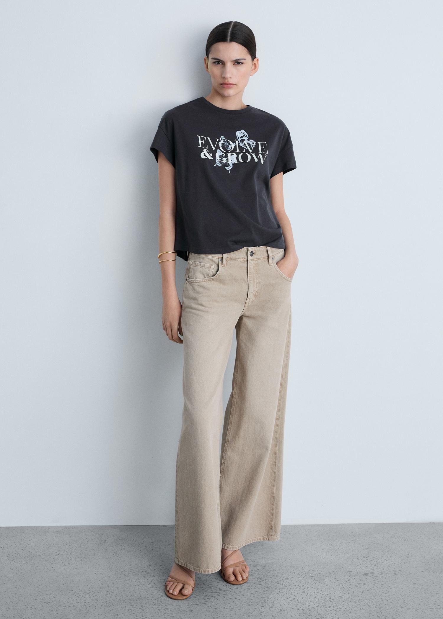 Cotton t-shirt with printed message - Women | MANGO USA Product Image
