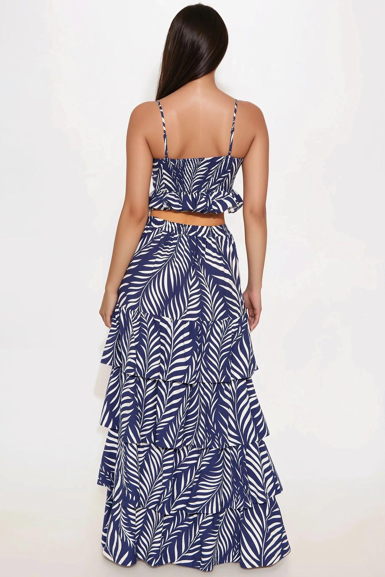 Samara Tiered Maxi Skirt Set - Navy/combo Product Image