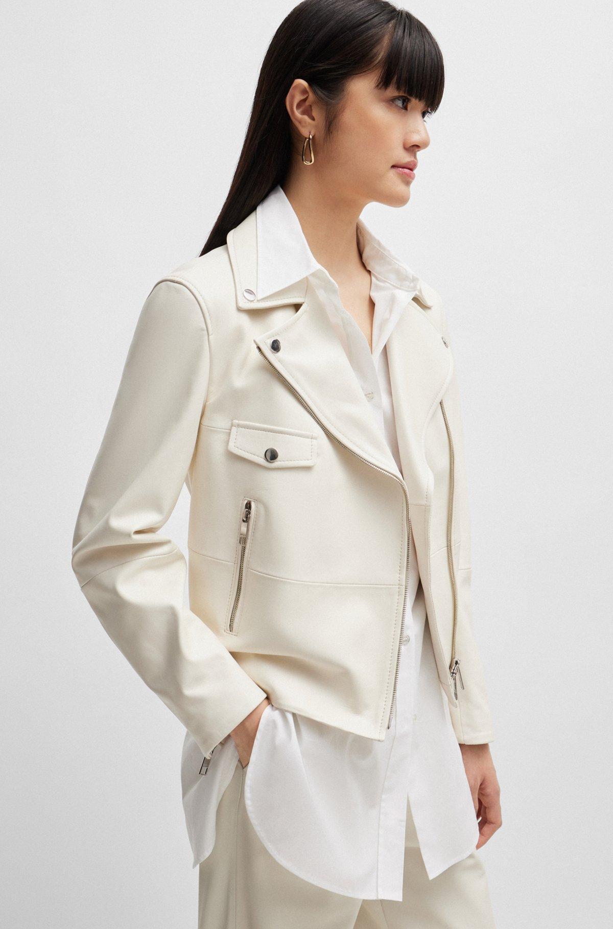 Leather jacket with signature lining and asymmetric zip Product Image