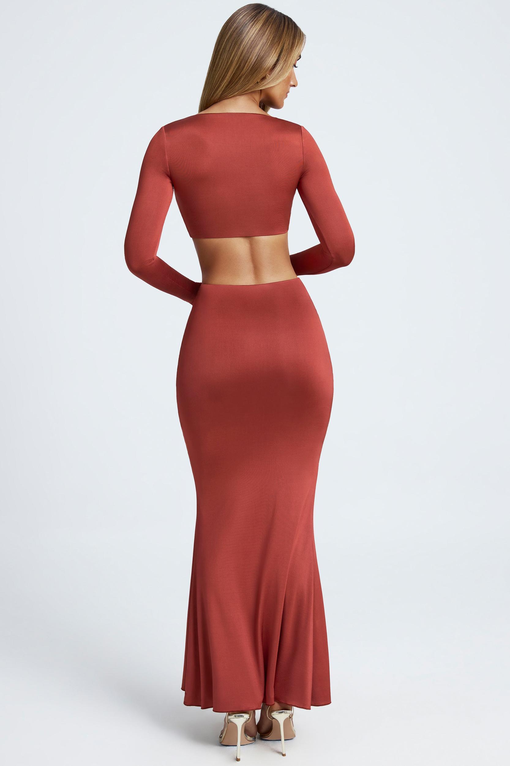 Hardware Detail Fishtail Maxi Skirt in Auburn Brown Product Image