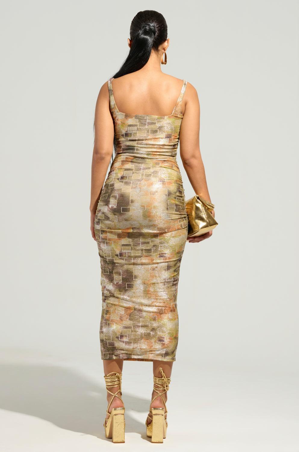 YOUR NEW OBSESSION ABSTRACT MIDI DRESS Product Image