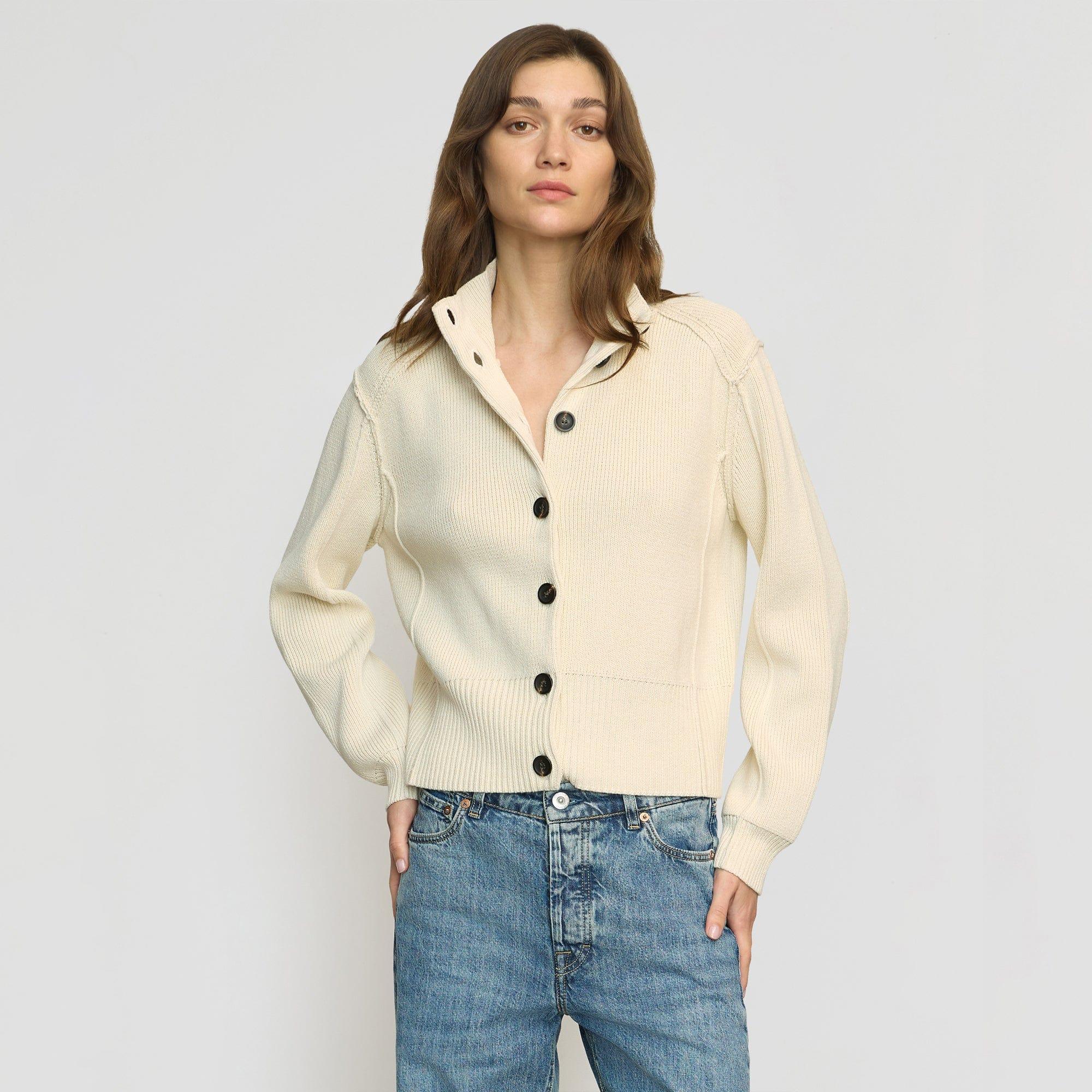 Clove Button Mock-Neck Knit Cardigan Product Image