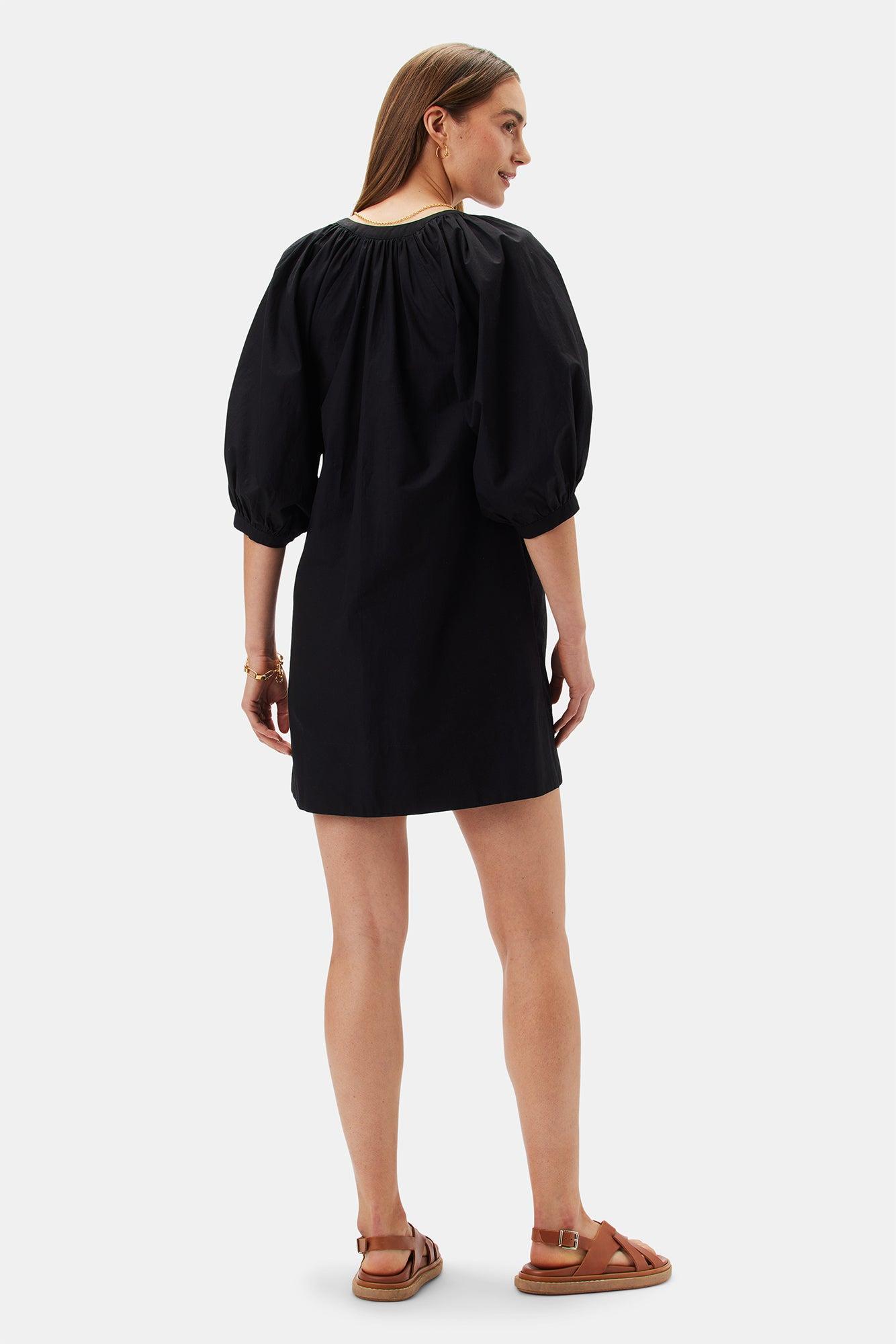 Esther Organic Cotton Poplin Dress - Black Product Image