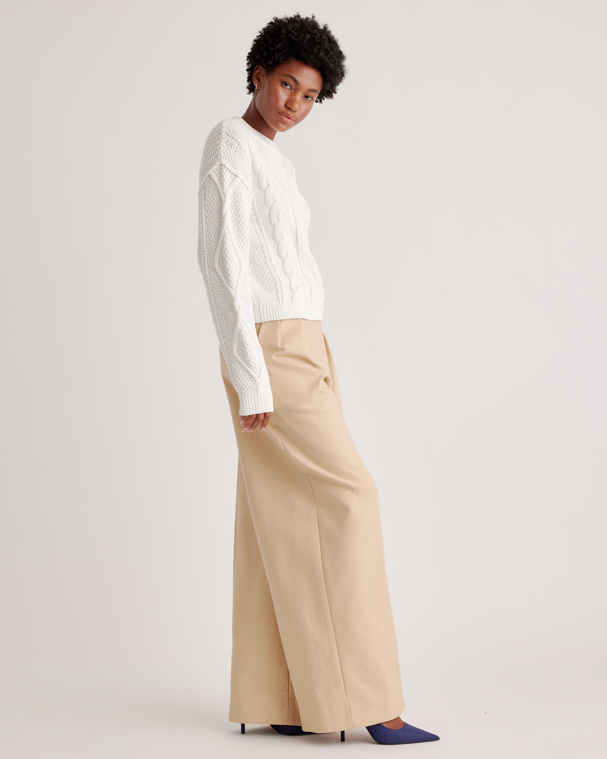 Quince | Women's Cropped Cable Crew Sweater Size XL, Organic Cotton Product Image