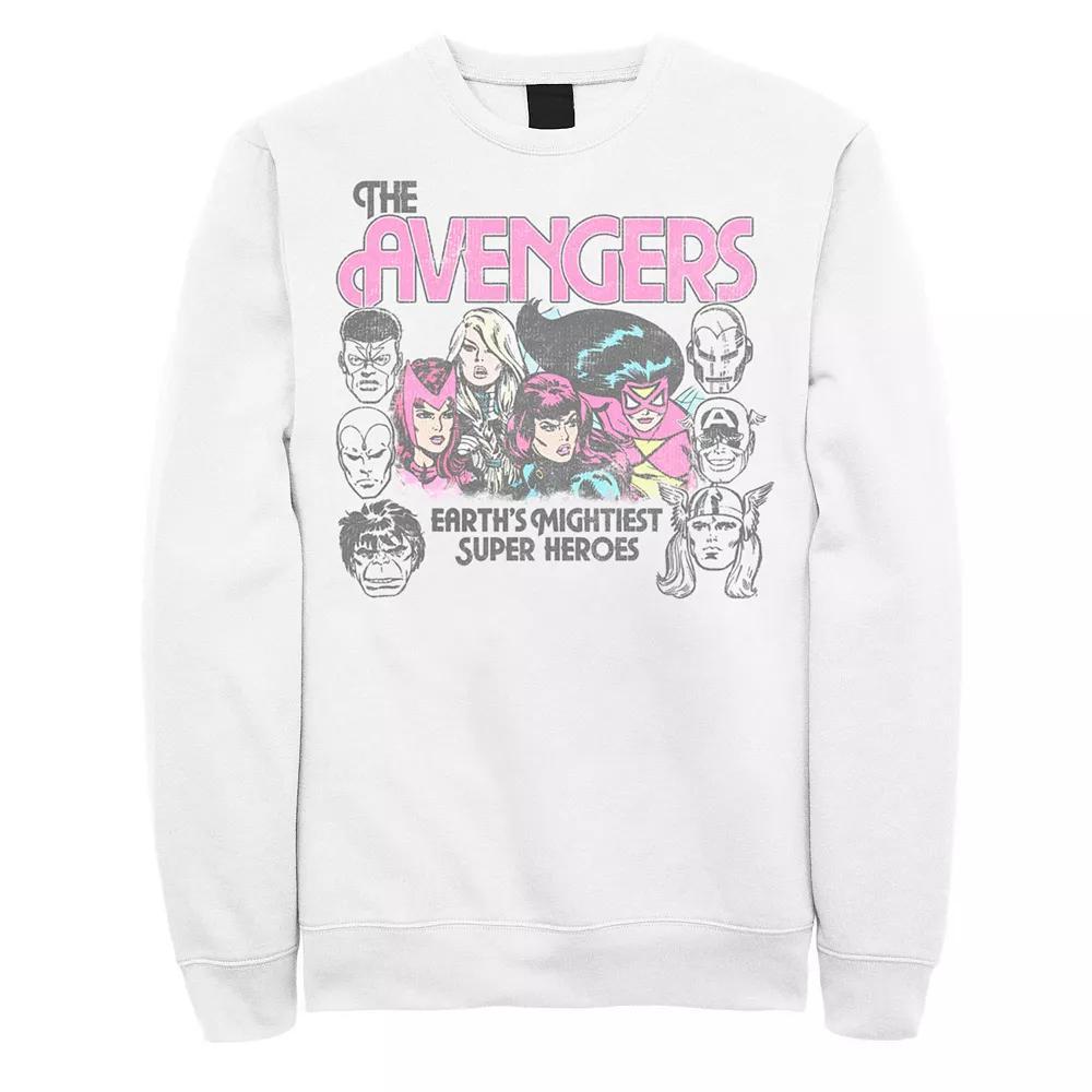 Men's Marvel The Avengers Earth's Mightiest Super Heroes Group Shot Retro Graphic Sweatshirt, Size: XL, White Product Image