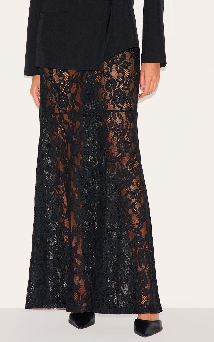 Black Floral Lace Sheer Maxi Skirt Product Image
