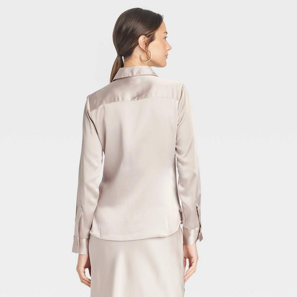 Women's Long Sleeve Satin Button-Down Shirt - A New Day™ Product Image