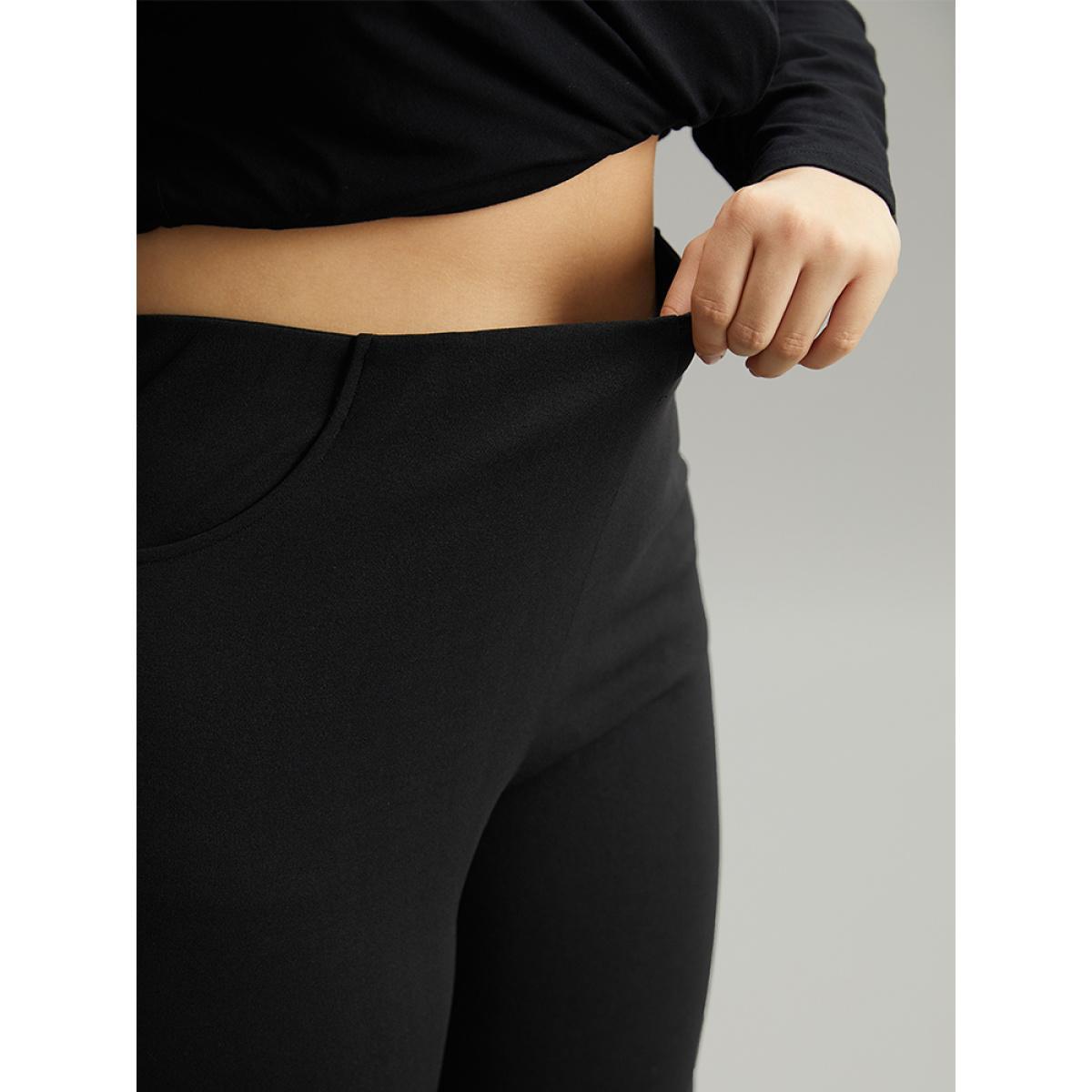 Plus Size Plain Pocket Bodycon Ankle Pants Women Black Work From Home Bodycon High Rise Work Pants BloomChic 26/4X Product Image